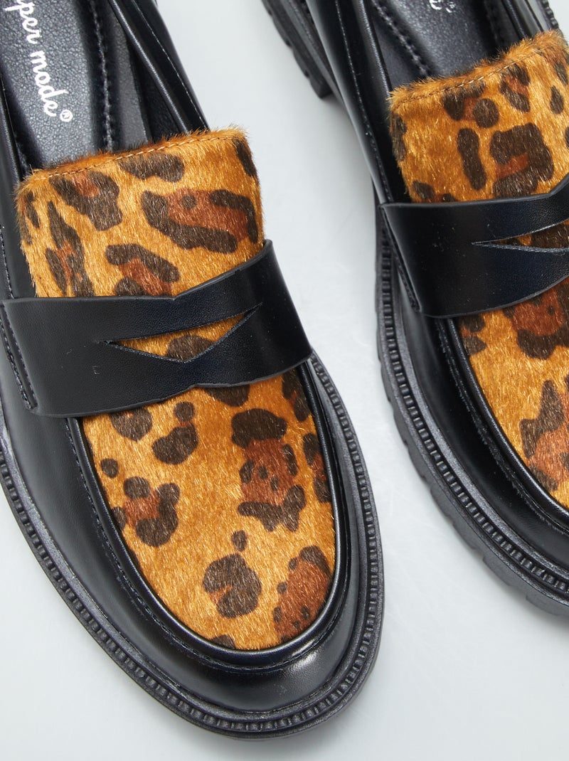 Mocasines sintéticos 'leopardo' NEGRO - Kiabi