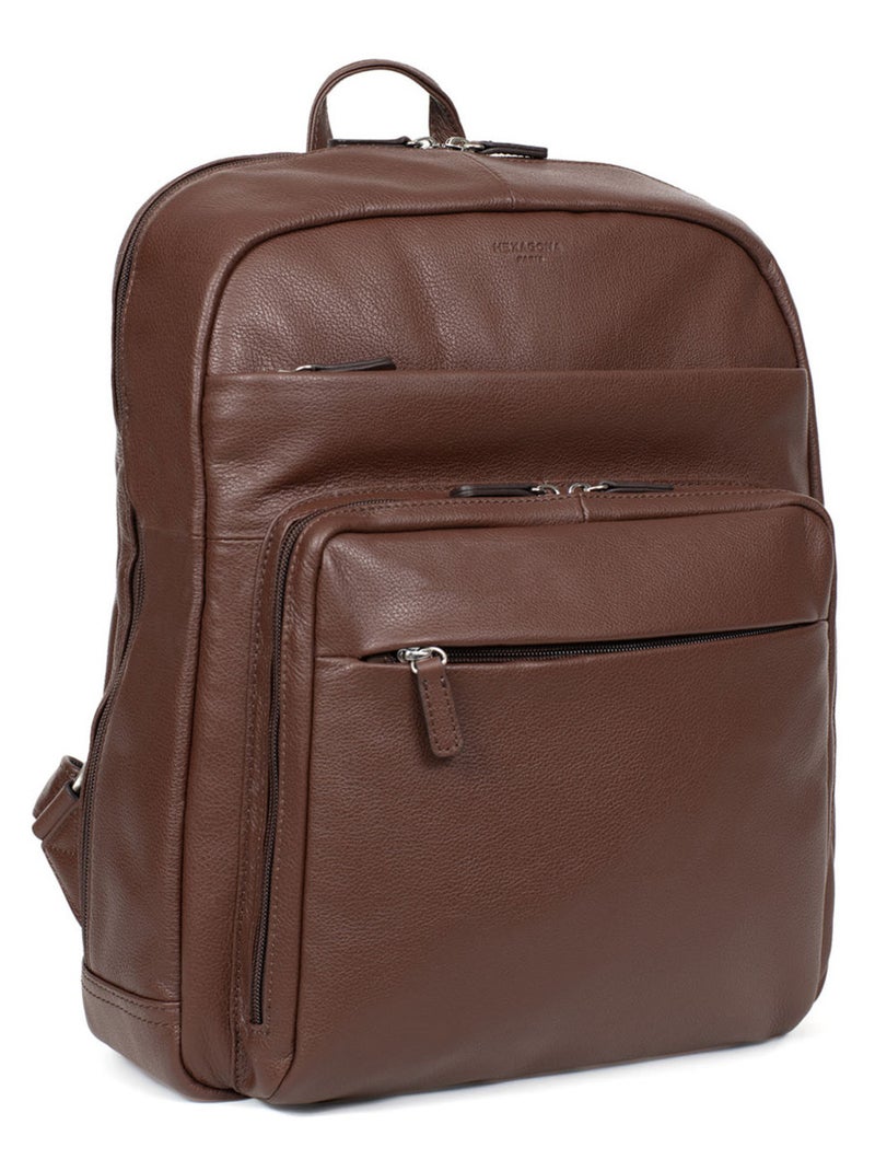 Mochila - 13" & a4 - cuero confort hexagona Marrón chocolate - Kiabi