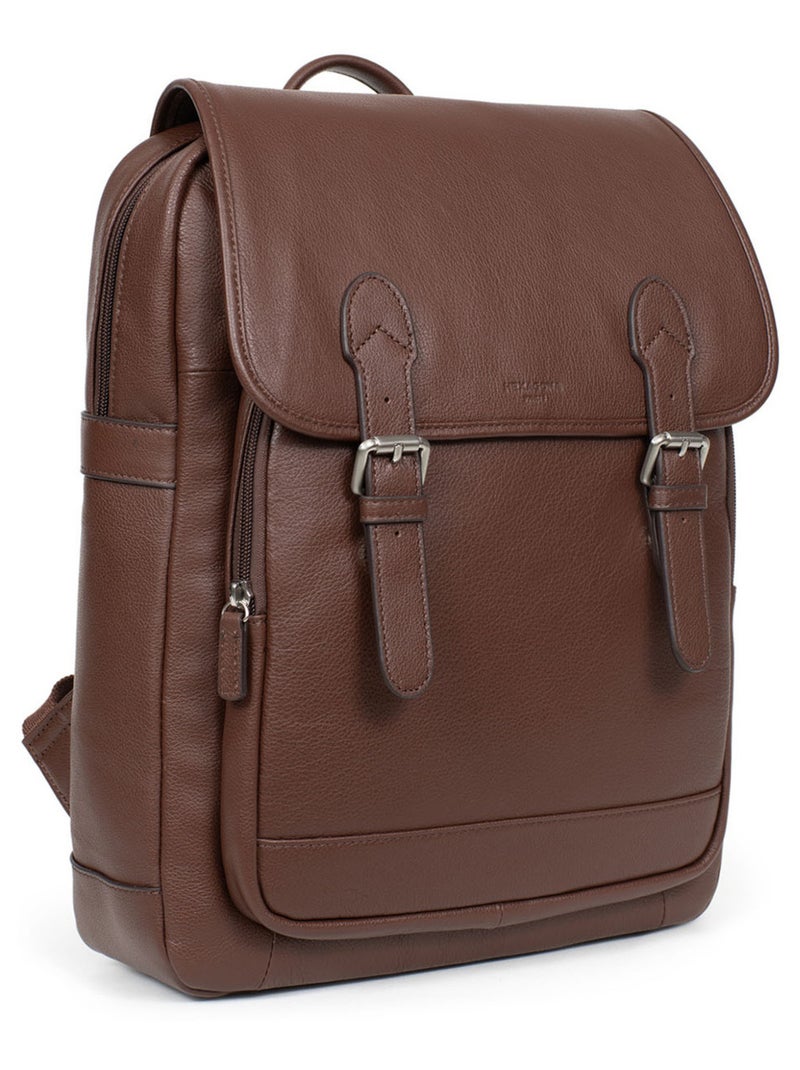 Mochila - 13" & A4 - Cuero CONFORT Marrón chocolate - Kiabi