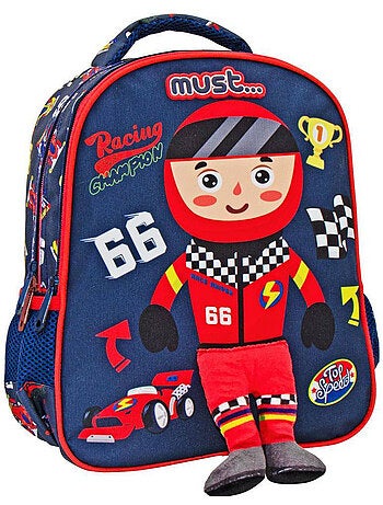 Mochila cmp temática coche de carreras con elementos de peluche