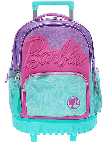 Mochila con ruedas barbie 4 ruedas con purpurina 46 cm