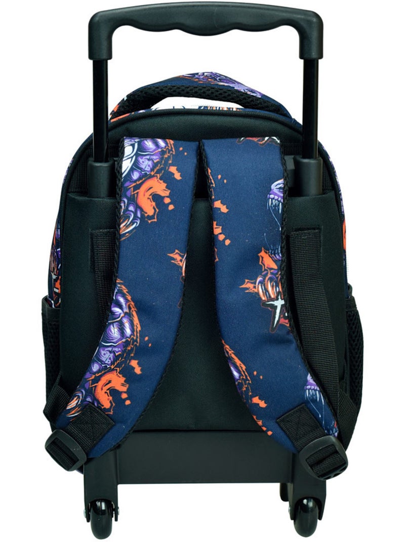 Mochila con ruedas con motivo t-rex de tejido Azul marino/Naranja fluorescente - Kiabi