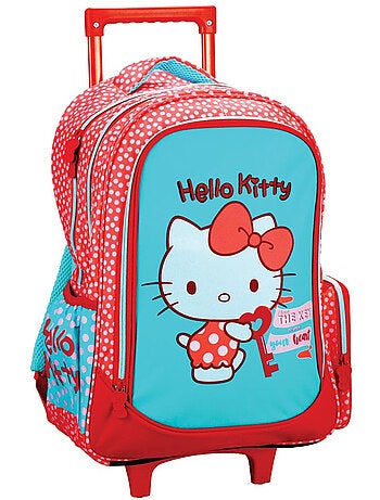 Mochila con ruedas hello kitty 46 cm - asa telescópica roja