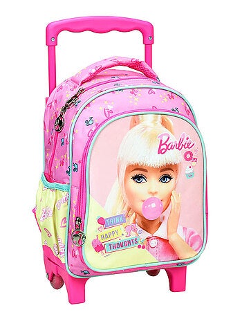 Mochila con ruedas infantil - barbie estampado chicle - compacta y práctica