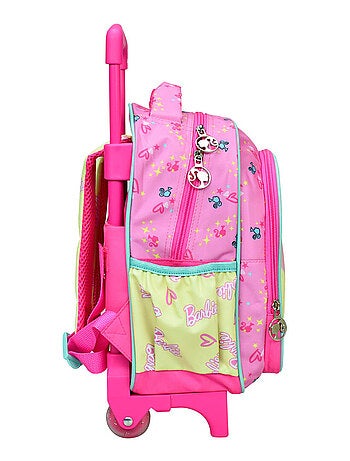 Mochila con ruedas infantil - barbie estampado chicle - compacta y práctica