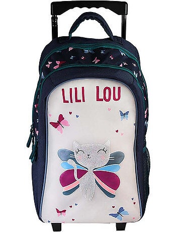 Mochila con ruedas niña Lili Lou beige y azul 2 compartimentos