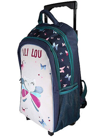 Mochila con ruedas niña Lili Lou beige y azul 2 compartimentos