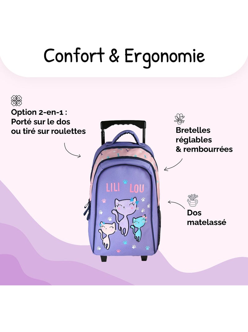 Mochila con ruedas niña Lili Lou violeta y rosa 2 compartimentos Multicolor - Kiabi