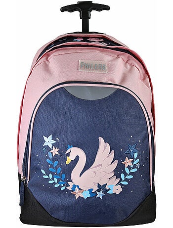 Mochila con ruedas niña Phileas Cisne azul y rosa 2 compartimentos