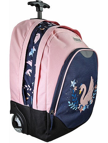 Mochila con ruedas niña Phileas Cisne azul y rosa 2 compartimentos