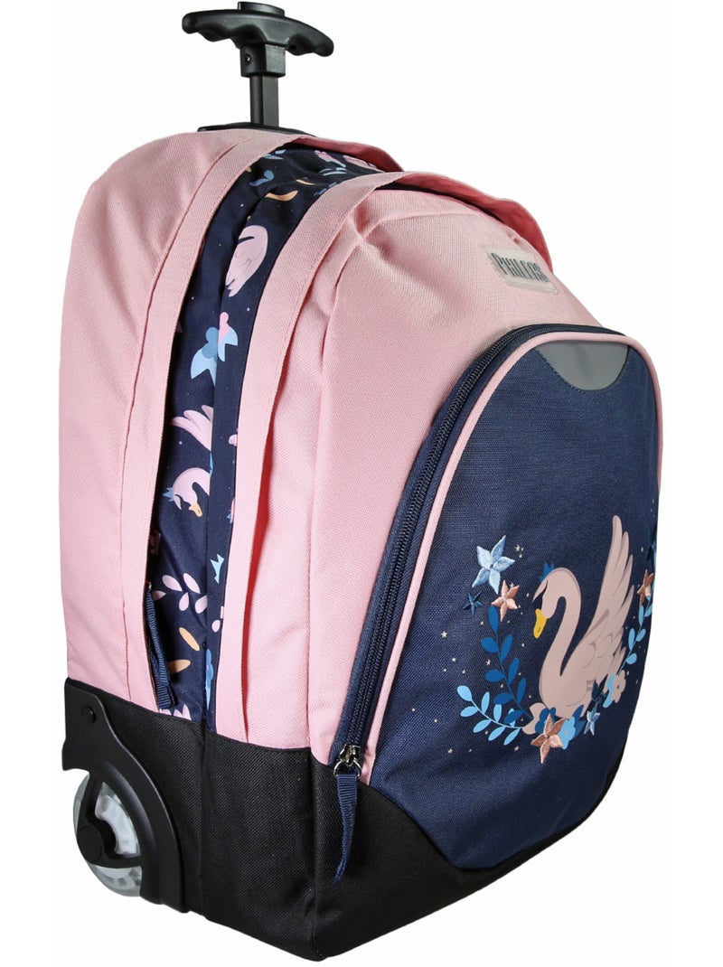 Mochila con ruedas niña Phileas Cisne azul y rosa 2 compartimentos Azul marino - Kiabi