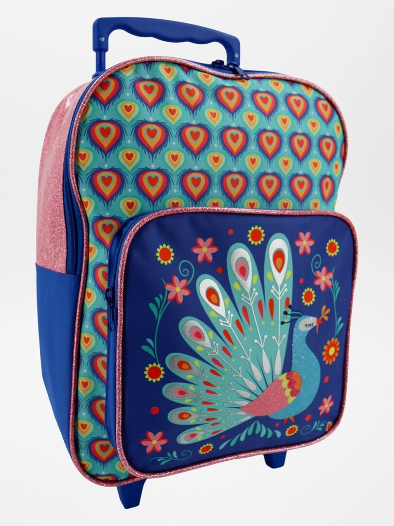 Mochila con ruedas y estampado de pavo real azul - Kiabi