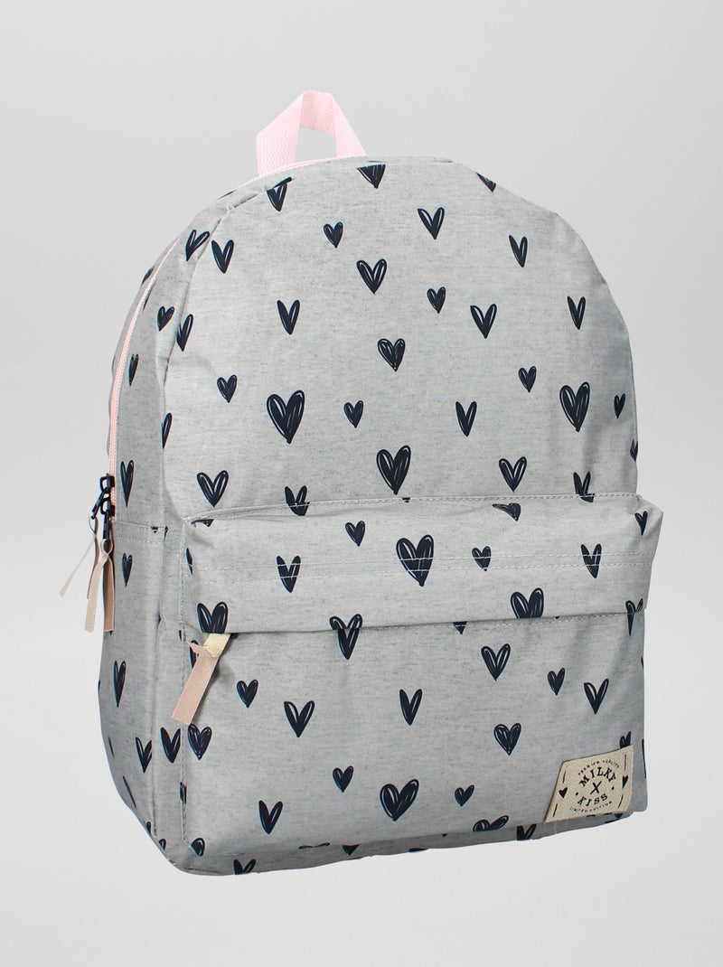 Mochila 'corazones' de tela GRIS - Kiabi