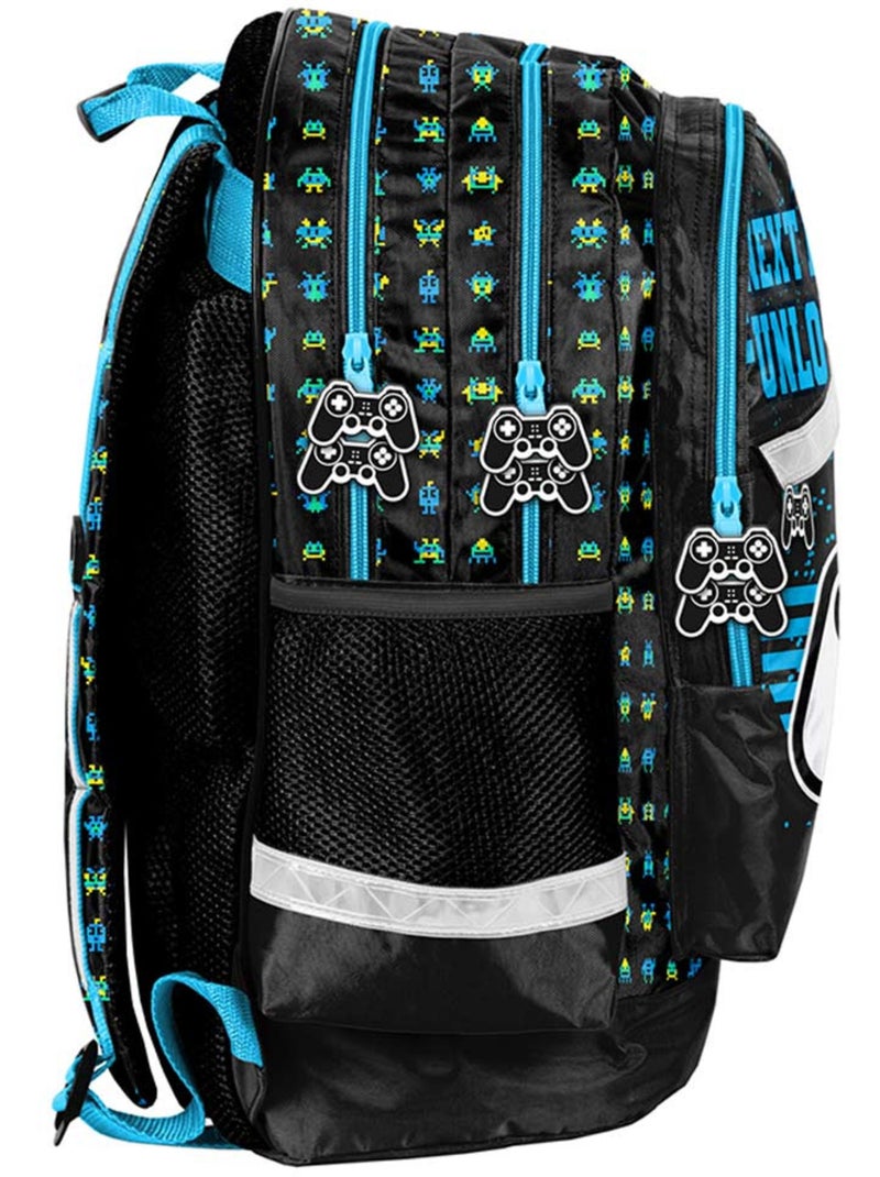Mochila escolar cmp con motivo gaming de material sintético brillante Negro/Azul/Verde - Kiabi