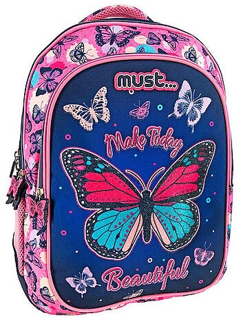 Mochila escolar cmp estampada de mariposas con purpurina