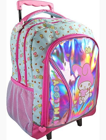 Mochila escolar con ruedas 2 compartimentos MY MELODY Birdy rosa efecto holográfico