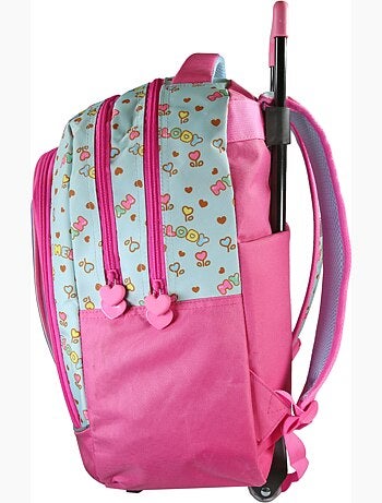 Mochila escolar con ruedas 2 compartimentos MY MELODY Birdy rosa efecto holográfico