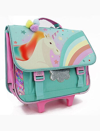 Mochila escolar con ruedas estampado unicornio base de plástico