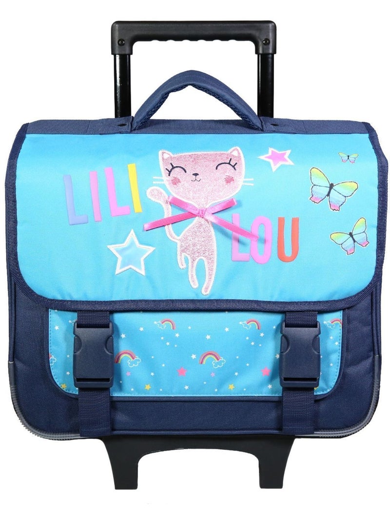 Mochila escolar con ruedas lililou gato 38 cm Azul - Kiabi