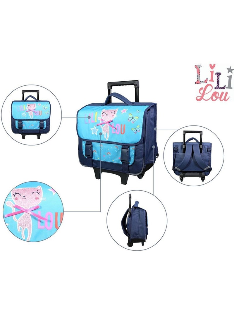 Mochila escolar con ruedas lililou gato 38 cm Azul - Kiabi