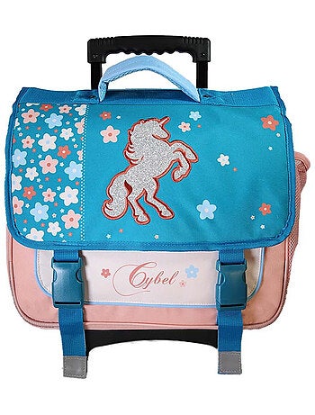 Mochila escolar con ruedas niña Cybel Unicornio 38 cm azul y rosa 2 compartimentos primaria