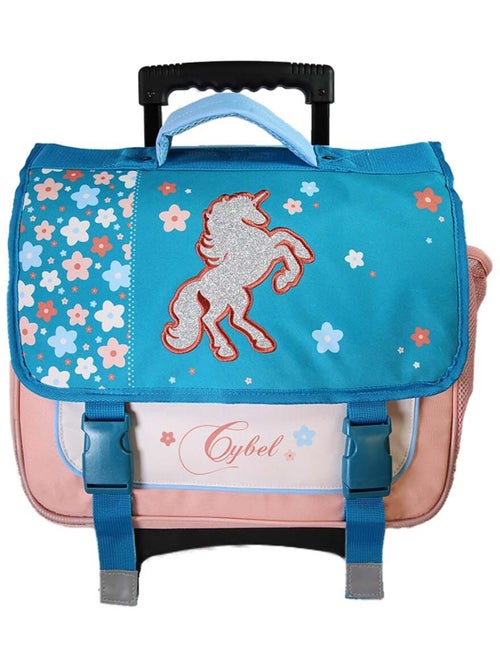Mochila escolar con ruedas niña Cybel Unicornio 38 cm azul y rosa 2 compartimentos primaria - Kiabi
