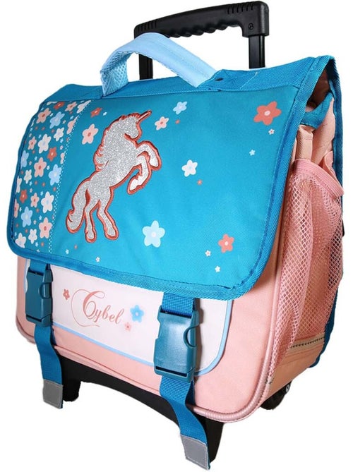Mochila escolar con ruedas niña Cybel Unicornio 38 cm azul y rosa 2 compartimentos primaria - Kiabi