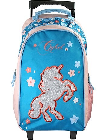 Mochila escolar con ruedas niña Cybel Unicornio azul y rosa 2 compartimentos