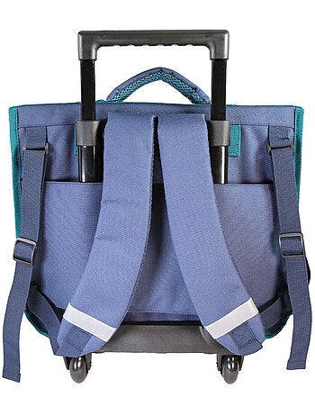 Mochila escolar con ruedas niña Lili Lou 38 cm beige y azul 2 compartimentos
