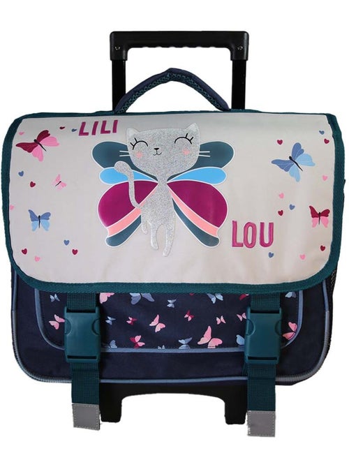 Mochila escolar con ruedas niña Lili Lou 38 cm beige y azul 2 compartimentos - Kiabi Mochila escolar con ruedas niña Lili Lou 38 cm beige y azul 2 compartimentos - Kiabi