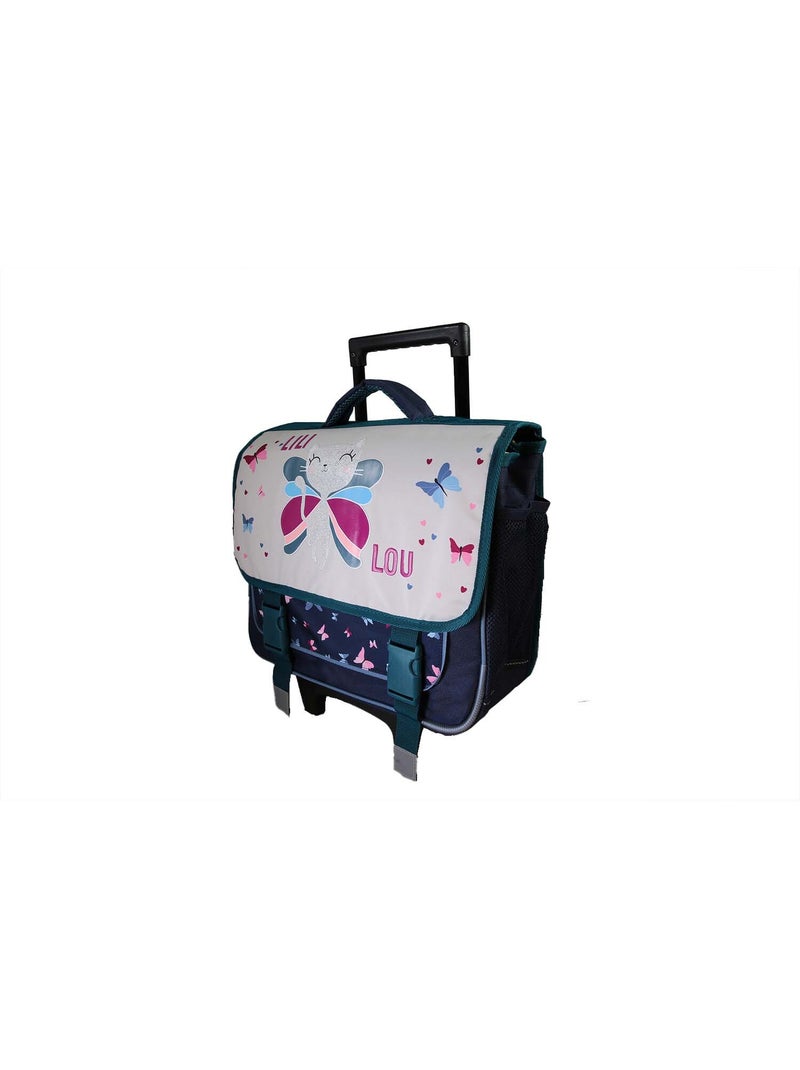 Mochila escolar con ruedas niña Lili Lou 38 cm beige y azul 2 compartimentos Azul marino - Kiabi