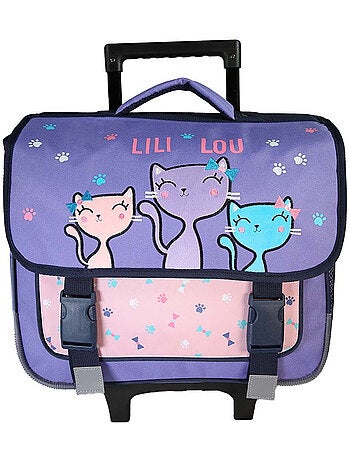 Mochila escolar con ruedas niña Lili Lou 38 cm violeta y rosa 2 compartimentos