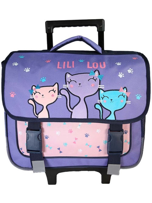 Mochila escolar con ruedas niña Lili Lou 38 cm violeta y rosa 2 compartimentos - Kiabi