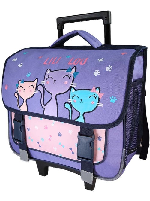Mochila escolar con ruedas niña Lili Lou 38 cm violeta y rosa 2 compartimentos - Kiabi