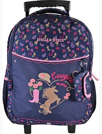 Mochila escolar con ruedas niña STALLA BIANCA Cow Girl azul