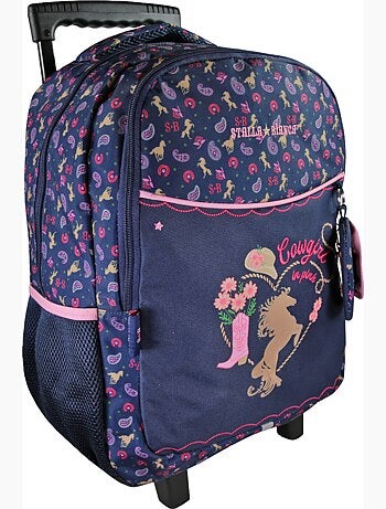 Mochila escolar con ruedas niña STALLA BIANCA Cow Girl azul