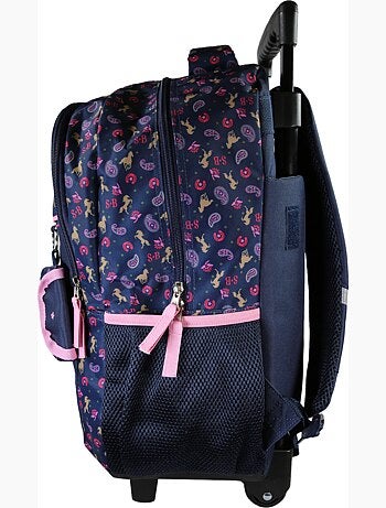 Mochila escolar con ruedas niña STALLA BIANCA Cow Girl azul