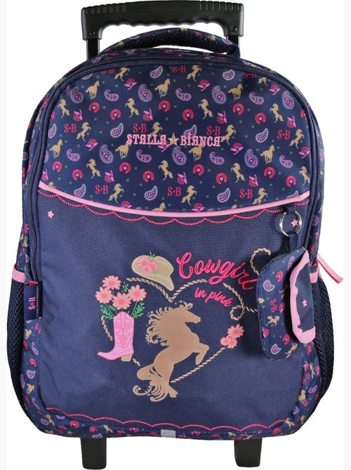 Mochila escolar con ruedas niña STALLA BIANCA Cow Girl azul - Kiabi Mochila escolar con ruedas niña STALLA BIANCA Cow Girl azul - Kiabi