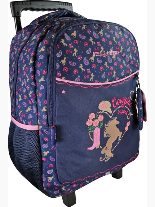 Mochila escolar con ruedas niña STALLA BIANCA Cow Girl azul - Kiabi Mochila escolar con ruedas niña STALLA BIANCA Cow Girl azul - Kiabi