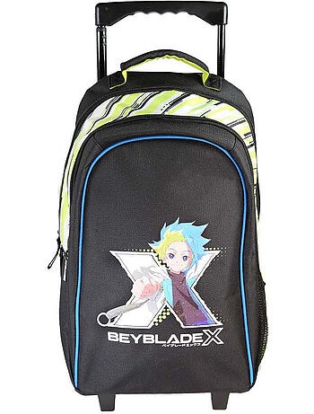 Mochila escolar con ruedas niño Beyblade X 38 cm negra y verde 2 compartimentos
