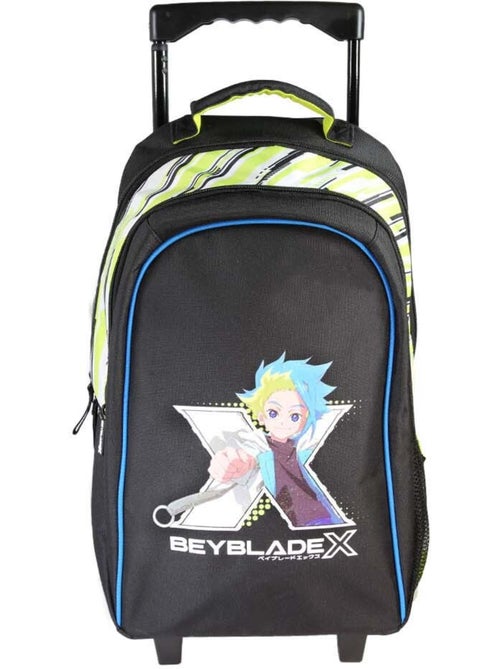 Mochila escolar con ruedas niño Beyblade X 38 cm negra y verde 2 compartimentos - Kiabi