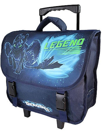 Mochila escolar con ruedas niño Dragones 38 cm azul 2 compartimentos