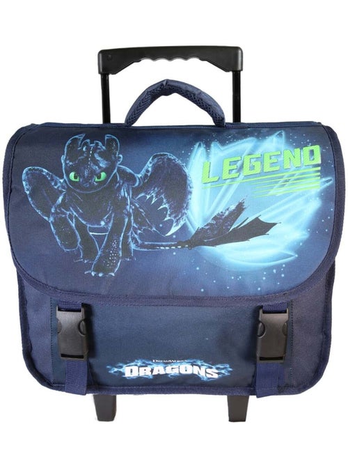 Mochila escolar con ruedas niño Dragones 38 cm azul 2 compartimentos - Kiabi