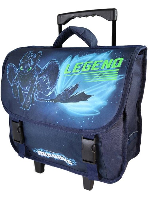 Mochila escolar con ruedas niño Dragones 38 cm azul 2 compartimentos - Kiabi