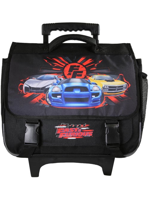 Mochila escolar con ruedas niño Fast & Furious 38 cm negra 2 compartimentos - Kiabi
