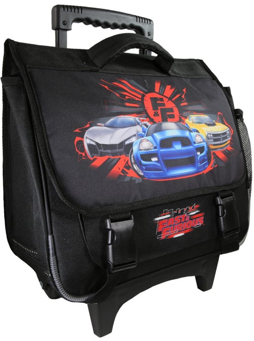 Mochila escolar con ruedas niño Fast & Furious 38 cm negra 2 compartimentos - Kiabi