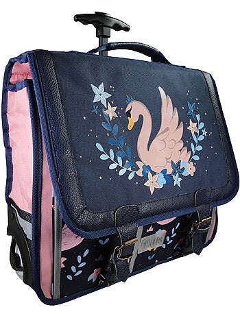 Mochila escolar con ruedas para niña Phileas Cisne de 41 cm – 2 compartimentos – Azul y rosa