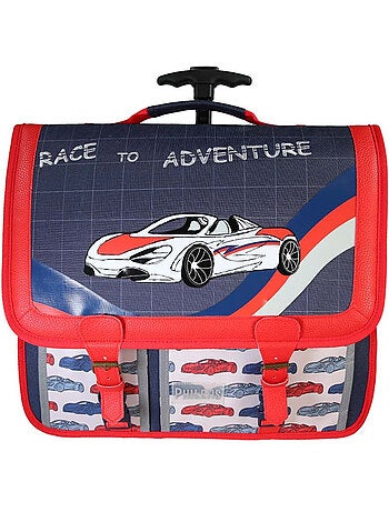 Mochila escolar con ruedas para niño Phileas Coche de 41 cm – 2 compartimentos – Azul y rojo