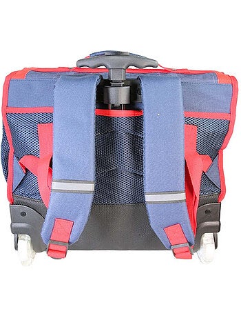 Mochila escolar con ruedas para niño Phileas Coche de 41 cm – 2 compartimentos – Azul y rojo