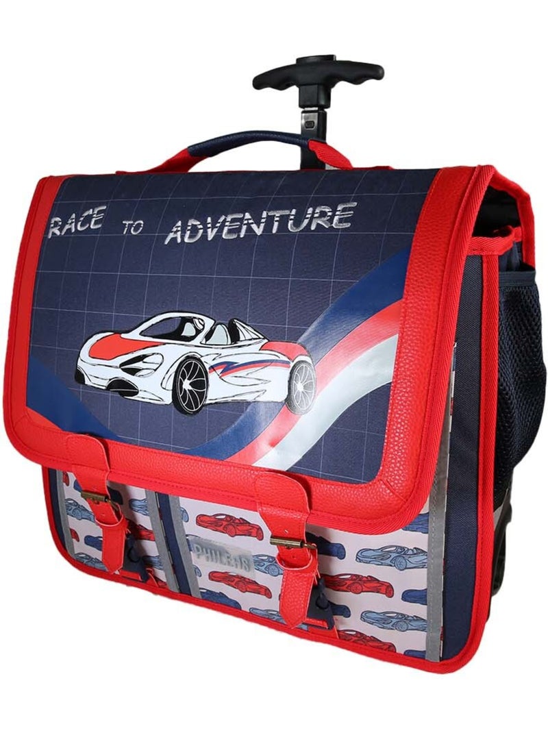 Mochila escolar con ruedas para niño Phileas Coche de 41 cm – 2 compartimentos – Azul y rojo Azul - Kiabi